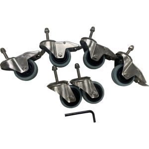 Stainless Steel Castors - 43mm End Stands - Pack of 6 - x4 Braked and x2 Unbraked